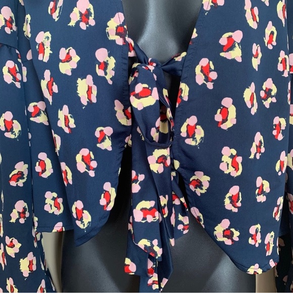 BCBG Navy Floral Tie Front Top - Picture 8 of 9